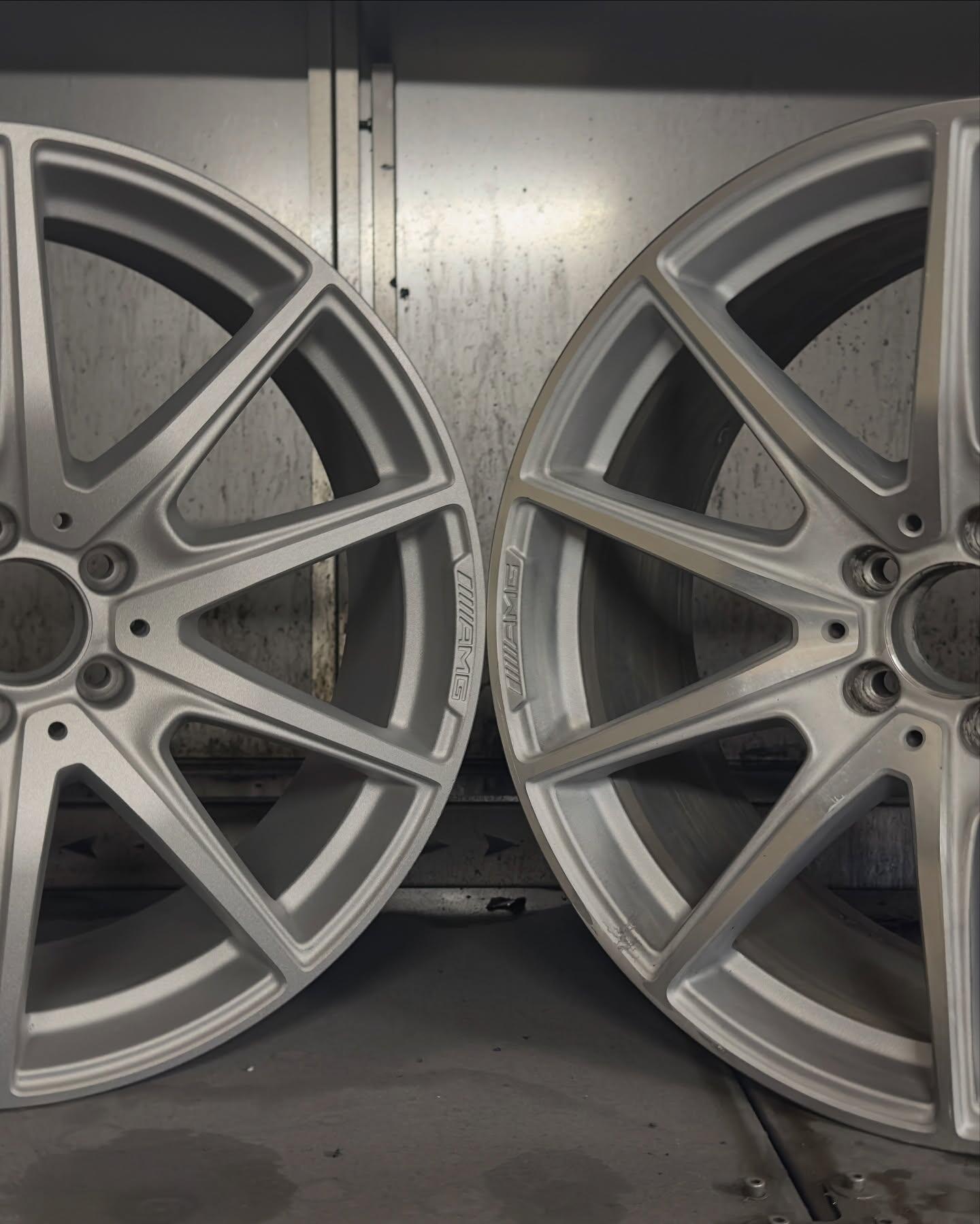 Pair of Mercedes AMG wheels with professionally restored painted finish
